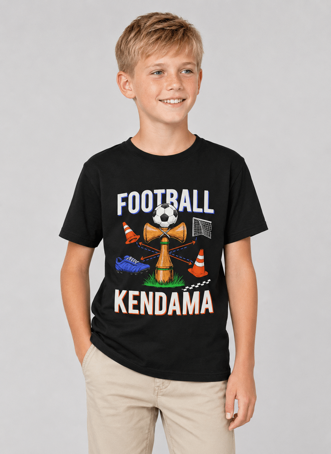 Tricou copii Football Kendama Negru 4-16 ani