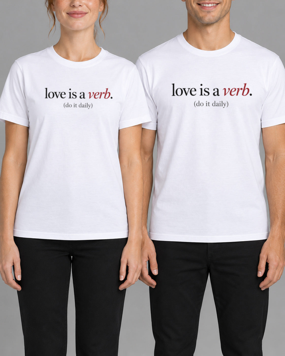 Set tricouri cuplu Love is a verb-1